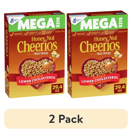 (2 pack) Honey Nut Cheerios Heart Healthy Gluten Free Breakfast Cereal, Giant Size, 29.4 oz