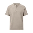 thumbnail image 6 of Mens Casual T Shirts Short Sleeve V Neck Henley Linen Shirt Button Basic Fashion Summer Beach Top Button Up Collar Shirt Khaki L, 6 of 8