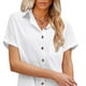 thumbnail image 2 of Traje de baño para mujer Cubrir la playa Color liso Cuello vuelto Camisa larga con botones de manga corta y bolsillo en el pecho Blanco L, 2 of 6