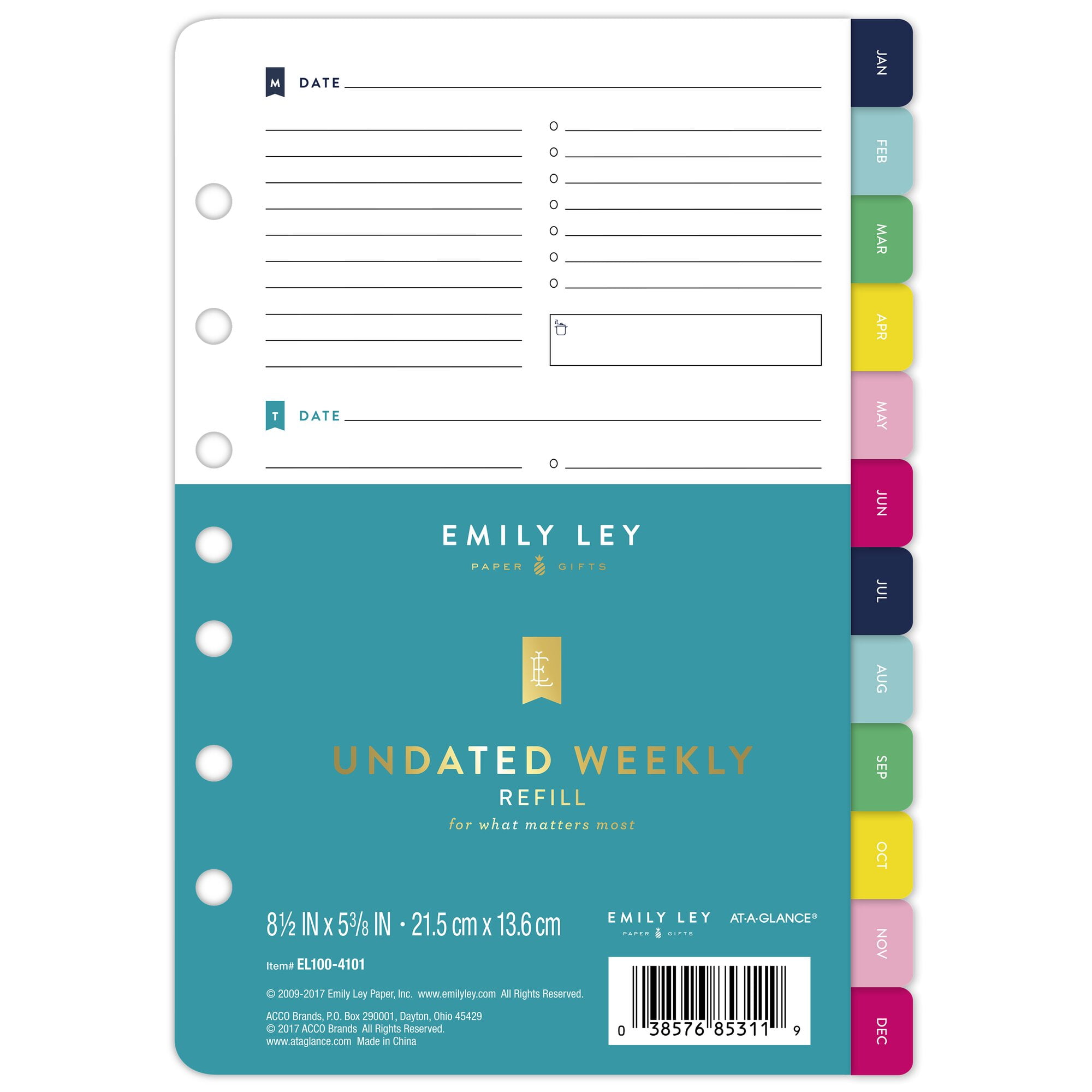 Simplified System by Emily Ley for AT-A-GLANCE Undated Weekly Refill, Loose-Leaf, Desk Size, 5 1/2' x 8 1/2'