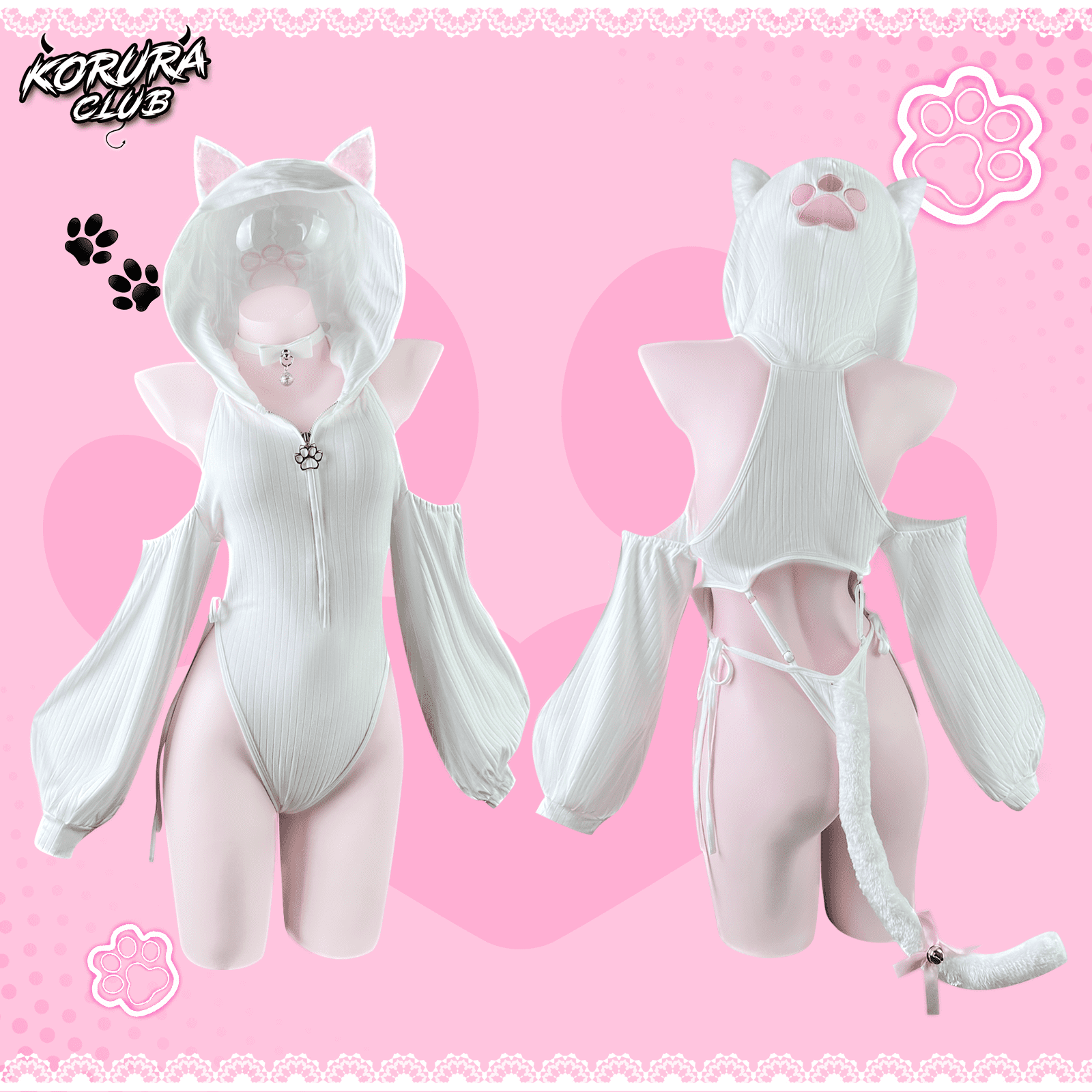 KORURACLUB Cat Maid Outfit Womens Lingerie Set Kitten Cat Claw Cosplay Sexy Sweater lingerie animal Cosplay lingerie