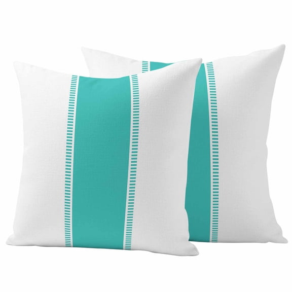 2 Pack Outdoor Waterproof Throw Pillow Covers,Classic Teal Stripes on White Decorative Square Pillow Case Patio Pillowcases for Chair Couch Sofa 16x16in