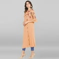 thumbnail image 4 of Janasya Indian Round Neck 3/4 Sleeve Floral Print Peach Poly Crepe Kurta For Women, 4 of 7