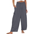 thumbnail image 4 of Womens High Waist Wide Leg Pants Loose Fit Casual Linen Blend Trousers Comfort Gray XL, 4 of 7