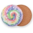 thumbnail image 2 of Rainbow Tie Dye Swirl Hippie Circle Batik Drinks Coasters, Non-Scratch Cork Base Round Cups Mats for Home Kitchen Bar Decor, 2 of 7