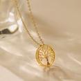 thumbnail image 2 of Zhuge Collar con colgante hecho a mano, colgante de etiqueta redonda, cadena con forma de árbol de la vida y collar con colgante de circonita (oro), 2 of 5