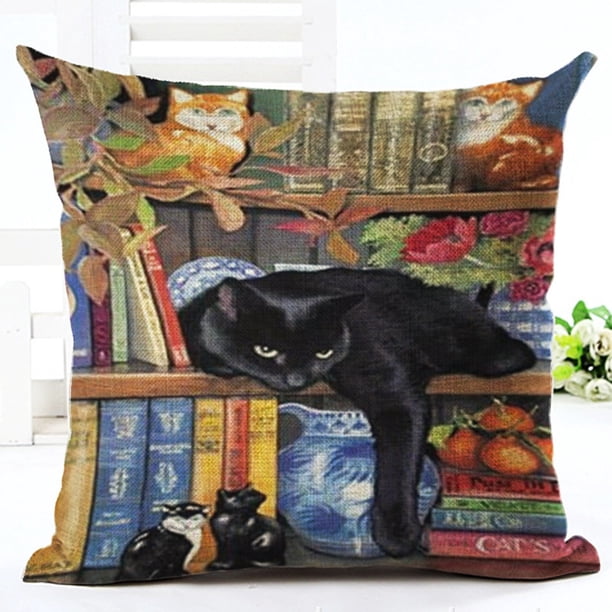 Hot6sl Ofertas de La Semana 1 Funda de Almohada con Estampado Bonito, Funda de Cojín Estilo Vintage con Gatos