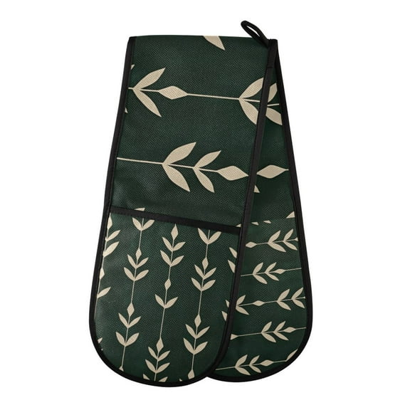 Yayeee Double Oven Mitt Kitchen Heat Resistant Baking 35" x7" Quilted Glove, Green Plants
