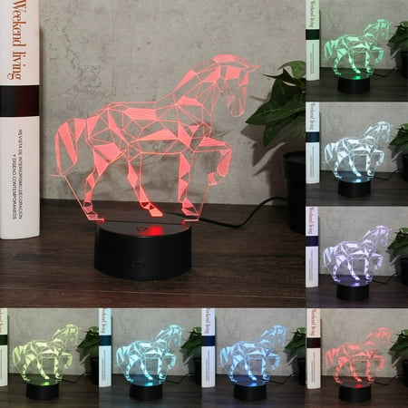 Radio Lamp - Horse 3D Night Light 7 Color Change LED Lamp USB Lamp Touch Remote Control Home Decor