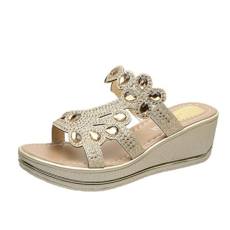 

Women Ladies Bohemia Wedges Thick Peep Toe Sandals Slippers Shoes