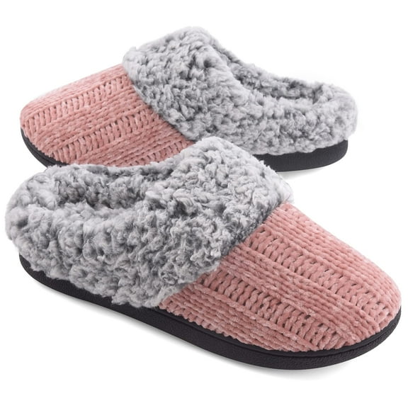 VANSARTO Women's House Slippers Memory Foam Fuzzy Slip on Slide Slippers Ladies Soft Bedroom Shoes for Indoor & Outdoor, Pink, Size 7-8