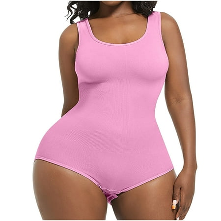 HaiMao Bodysuit Thong for Women Clearance Tummy Control Slimming Bodysuits Sleeveless Full Bodysuit Tops Pink XL