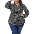 thumbnail image 1 of Blusa de peplum casual de manga larga con cuello en forma de llave y lazo, con puntos de polka, para mujeres de tallas grandes, GRACE & GRANDEUR, 4X, negra, 1 of 1