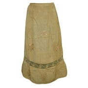 Mogul Women's Peasant Skirt Brown Embroidered Rayon Long Skirts