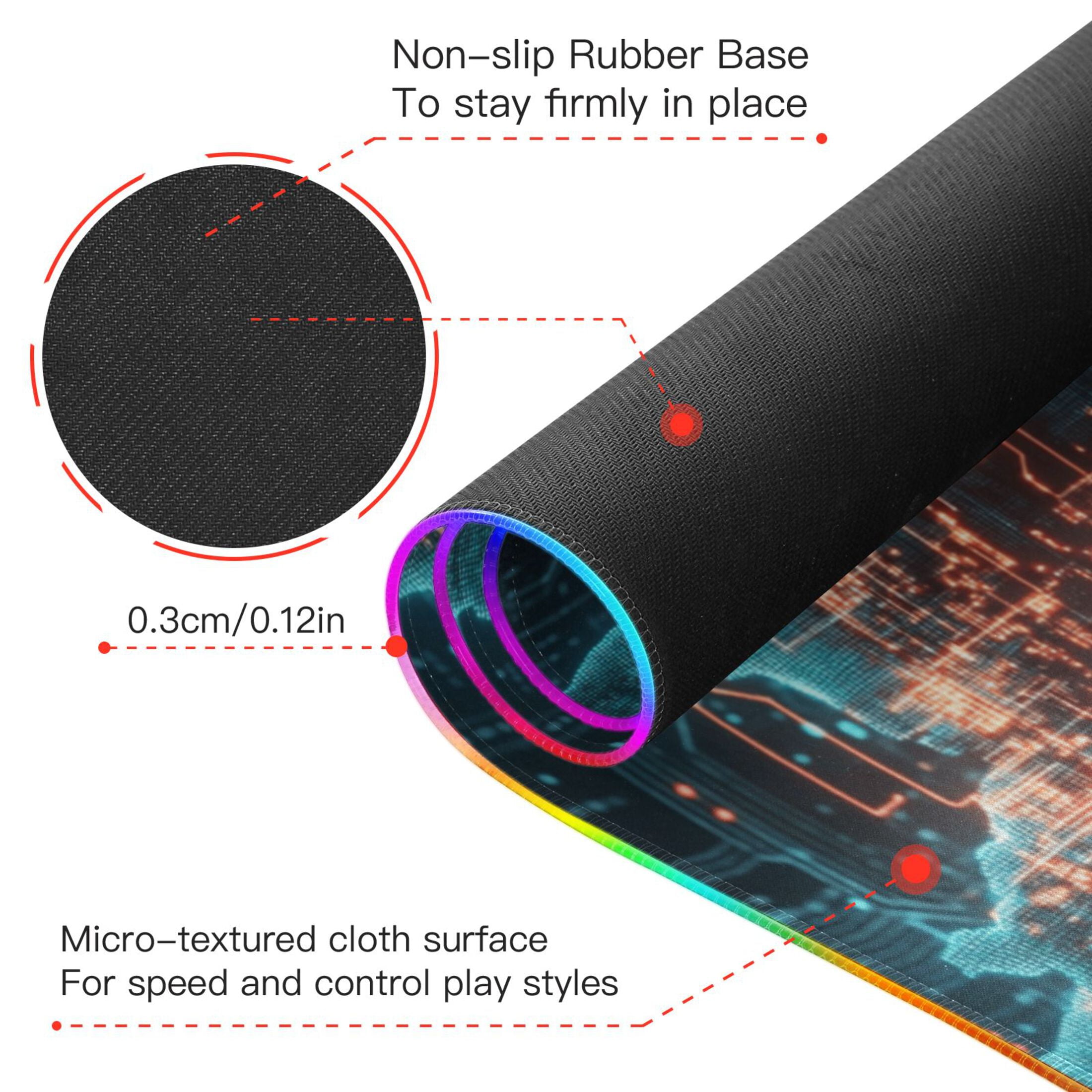 Large RGB Gaming Mouse Pad Led Glowing Mousepad Non-Slip Rubber Base 13 Light Modes 35.4x15.7 Digital Map