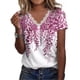 thumbnail image 4 of Camiseta de verano para mujer, Camiseta holgada de manga corta con cuello en V y ribete de encaje, Top estampado Floral para mujer, estampado B Rosa Rojo L, 4 of 6