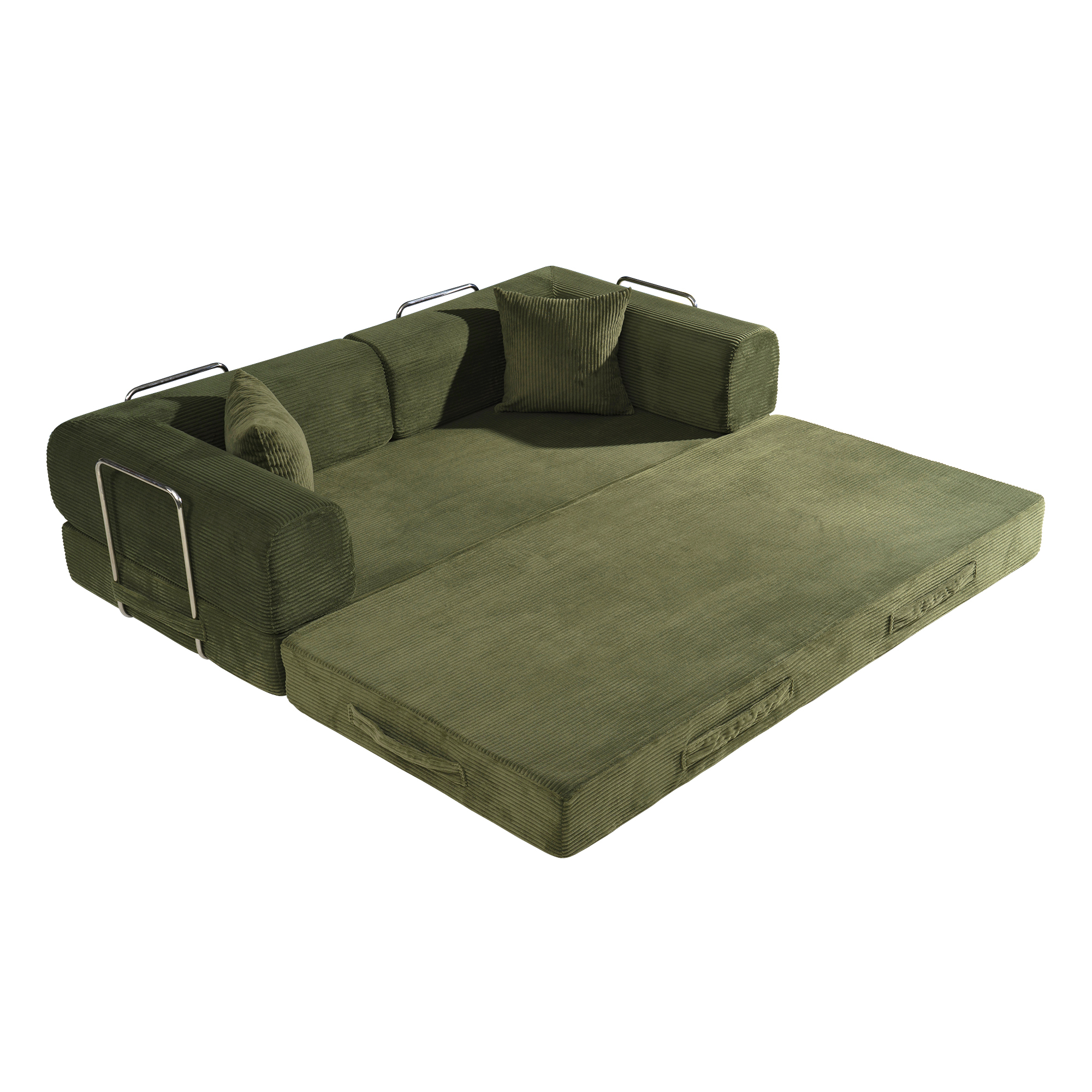 HOQBN Convertible Sofa Bed, Corduroy Fold Out Futon Sleeper Mattress with Pillows, Boneless Folding Floor Couch for Living Room Bedroom Green