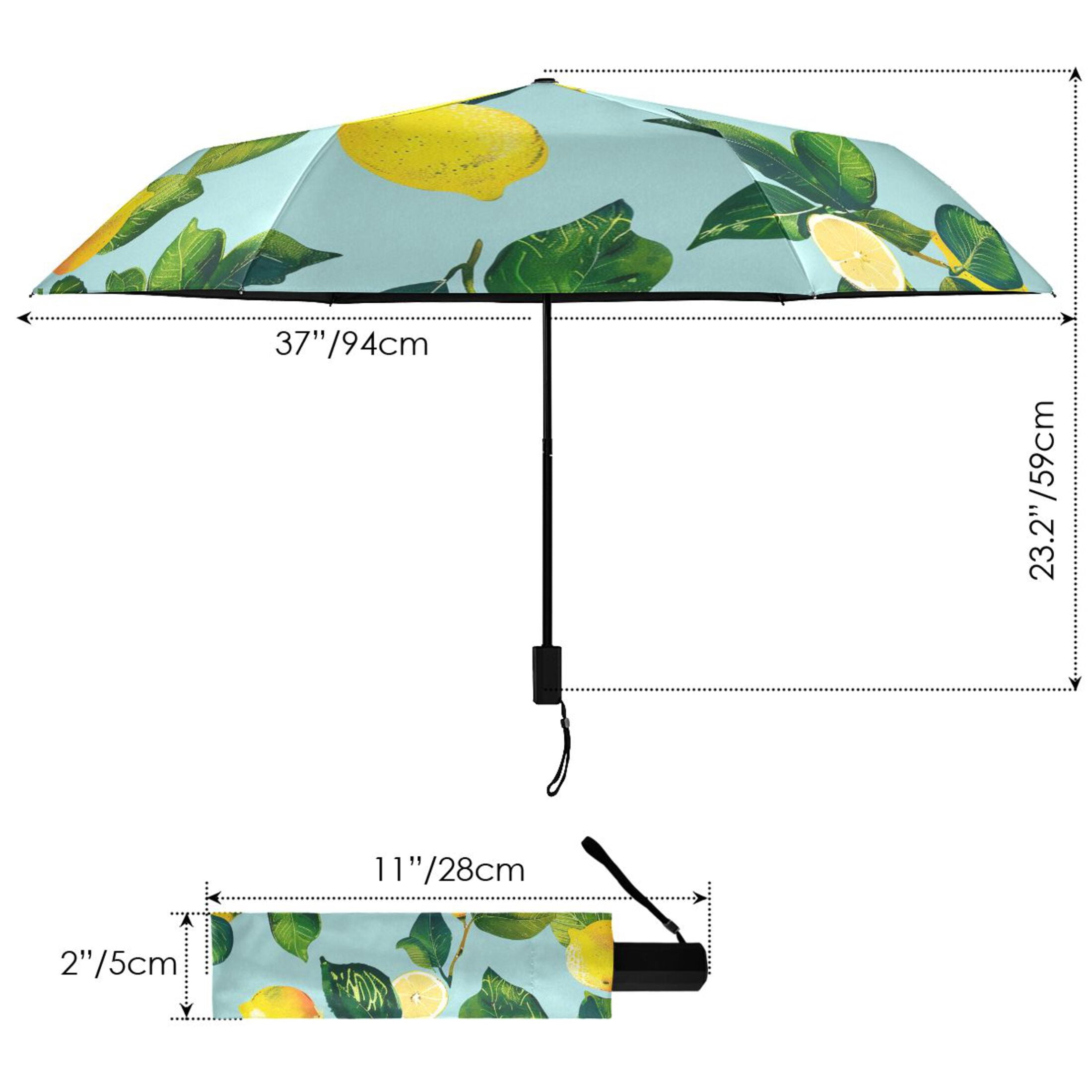 ALAZA Lemon Leaves UPF 50+ Compact Folding Umbrella for Rain Travel Umbrella Packable