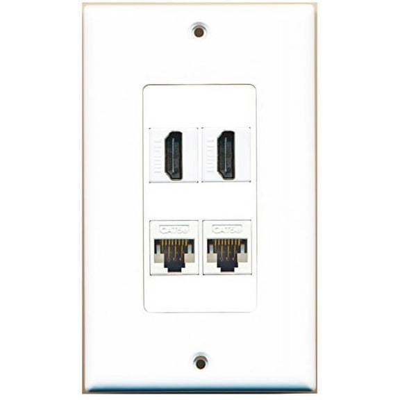 RiteAV - 2 x HDMI and 2 x Cat5e Ethernet Port Wall Plate Decorative - White