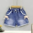 thumbnail image 2 of LIaqionyy Toddler Girls Summer Casual Solid Color Jeans Shorts Elastic Waisted Cute Bowknot Denim Pants, 2 of 3