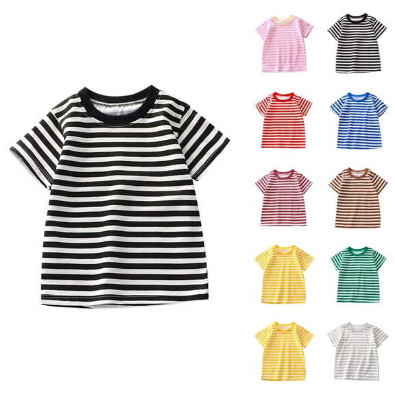 Girls T Shirts Striped Color Block Short Sleeve Round Neck Stylish Tops Comfortable Breathable Stretchy Soft Shirts Casual Loose Fit Blouse for Famaliy Outings