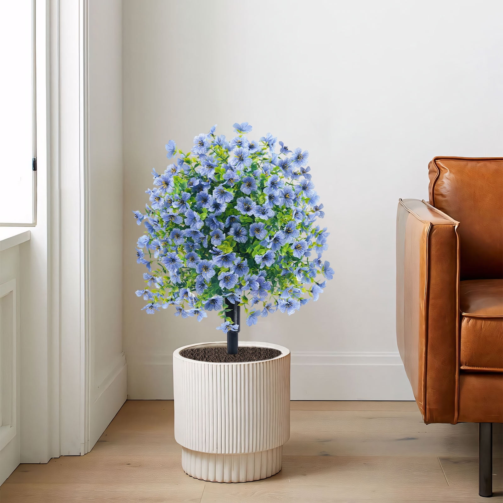 OUGPISTIYK Artificial Violet Ball Topiary Trees with Ground Spikes, 23" Fake Bushes Plants, Fade Resistant Artificial Shrubs Tree for Indoor Outdoor Front Porch Decor (1 Pc, Blue)
