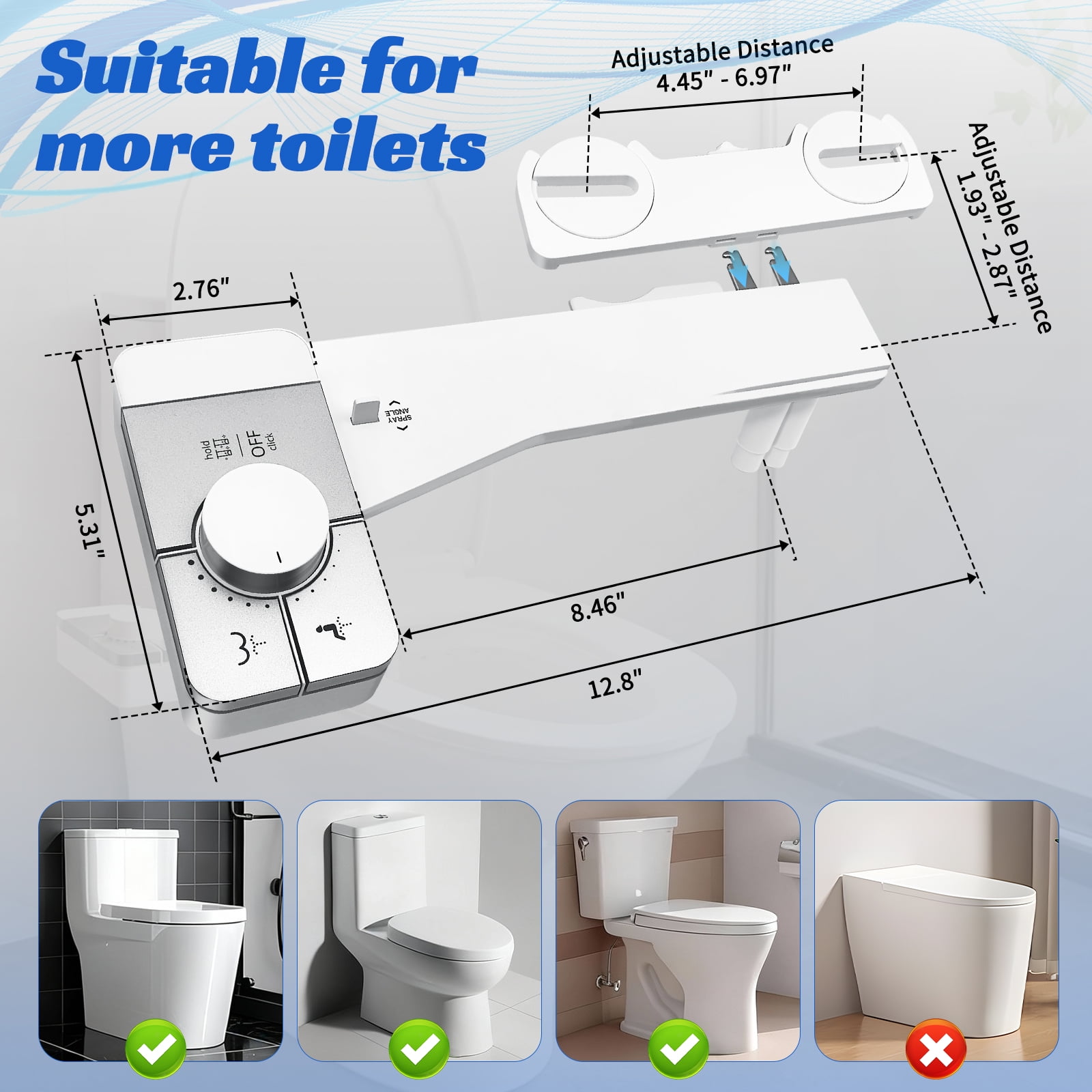 QUITEDEW Bidet Attachment for Toilet,Self Cleaning Water Sprayer Adjustable Water Pressure Control,Quick & Easy Installation (White）