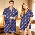 thumbnail image 3 of Couples Pajama Sets Matching Halloween 2 Piece Short Sleeve Button Down Pjs Soft Lightweight Sleepwear Loungewear for Her Him with Allover Graphic Print Blue M, 3 of 6