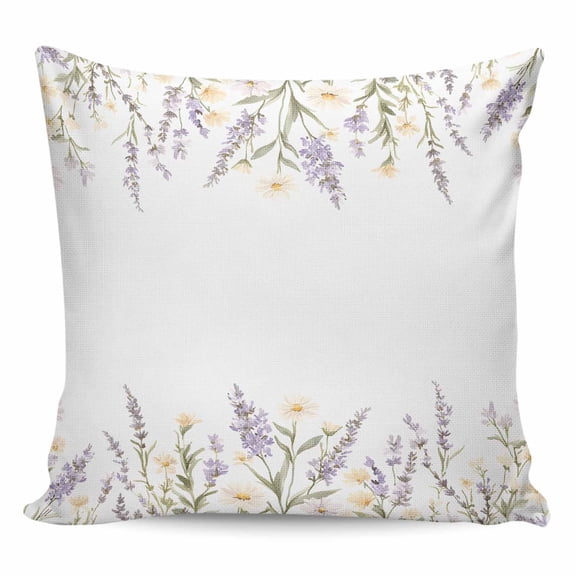 Throw Pillow Covers 18x18 Inch, Spring Lavender Decorative Pillow Cases for Couch Sofa Bed, Farmhouse Floral Pastoral Cotton Linen Square Home Decor Pillowcases with Hidden Zipper