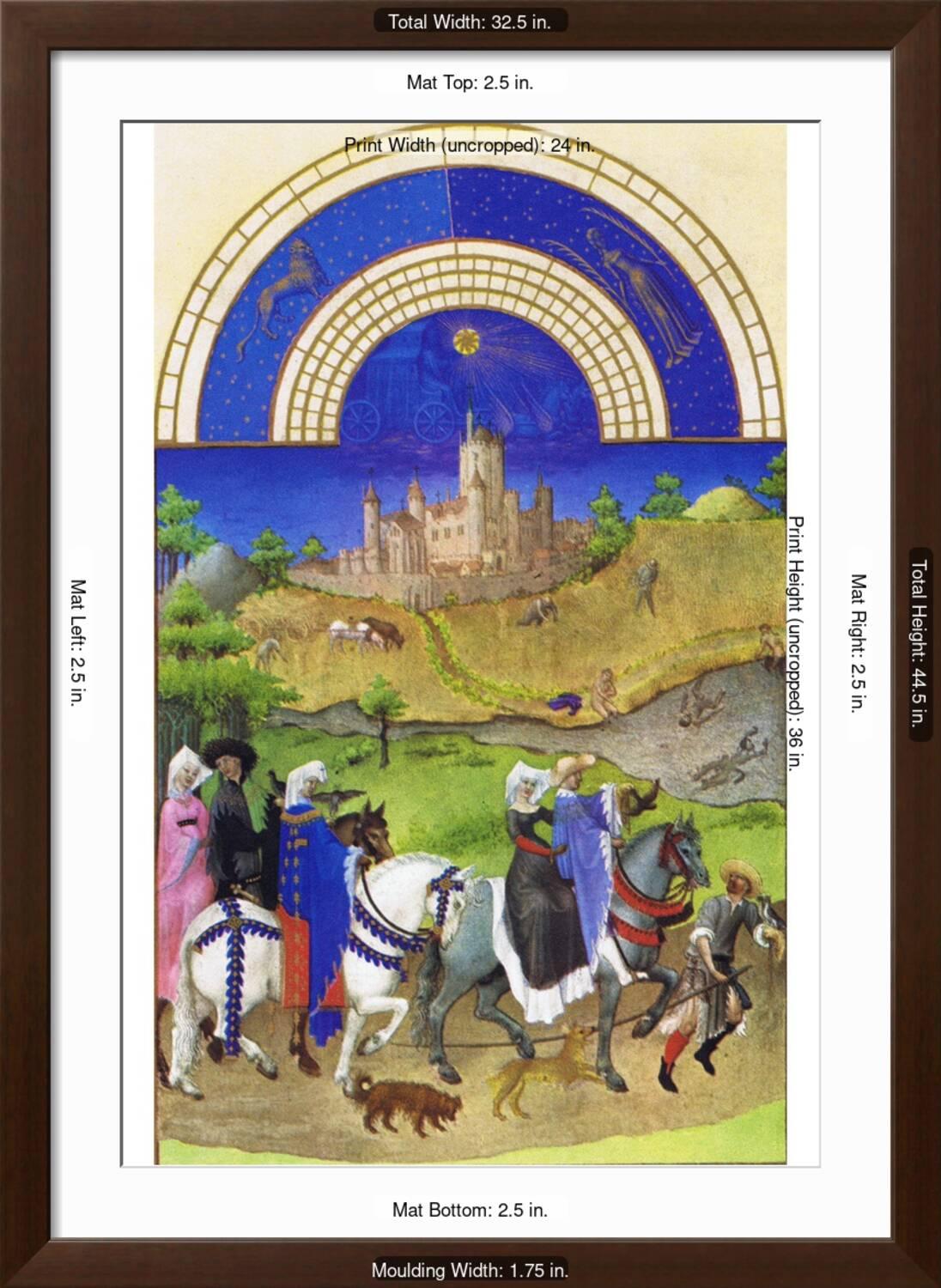 Art.com Le Tres Riches Heures Du Duc De Berry - August Art Print by Paul Herman & Jean Limbourg, Brown Frame Wall Art, 32" x 44"