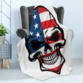 thumbnail image 4 of Skull Soft Flannel Fleece Throw Blanket, Scary Old Skull Horror USA Dead Native of the Country States Evil Art Print, Cozy Plush for Indoor and Outdoor Use, 50" x 70", Blue White Red, by Ambesonne, 4 of 5