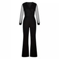 thumbnail image 5 of Qetyuw Onesie for Women Sequined Mesh Jumpsuits Deep V Neck Long Sleeve Overalls Back Zipper Rompers Wide Leg Flare Dress Pants with Pockets, 5 of 6