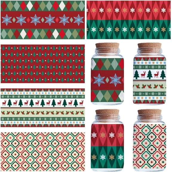 1 Set 5 Sheets Christmas UV DTF Cup Wrap Transfer Sticker Xmas Snowflakes Rub on Transfers Decal PVC Waterproof Decals Christmas Tree Transfer Stickers for Glass Cups DIY Crafts 9.44 x 4.33 Inch