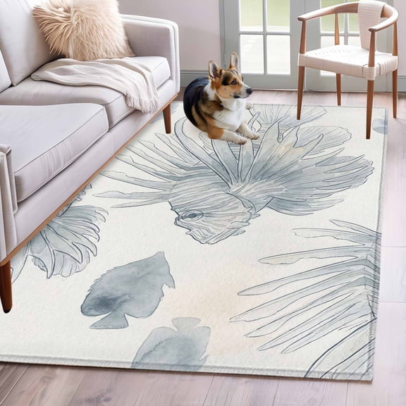 2.7'x5' Area Rugs, Beach Coastal Fish Indoor Outdoor Area Rug for Living Room Bedroom, Watercolor Sea Ocean Nautical Washable Bathroom Rugs Kitchen Floor Carpet Mats Home Decor Aesthetic