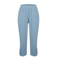 thumbnail image 5 of KPOPLK Linen Pants Women Wide Leg Palazzo Summer Flowy Pants Beach Vacation Clothes Elastic Waist Travel Trousers with Pockets Size XXL,Light Blue, 5 of 8