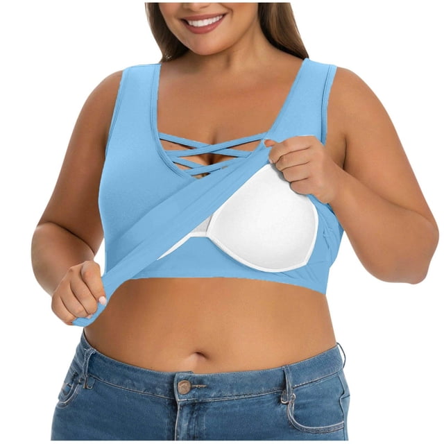 ShomPort Plus Size Tank Tops for Women Padded Criss Cross Sleeveless Blouses Basic Tunic Shirts
