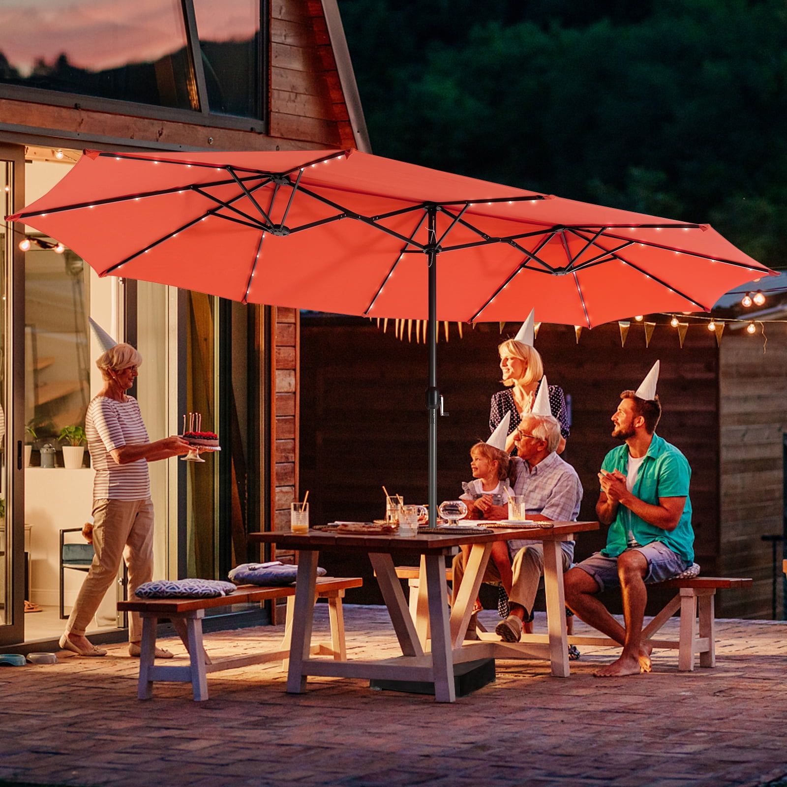Topbuy 15' Outdoor LED Patio Double-Sided Umbrella w/Base Orange