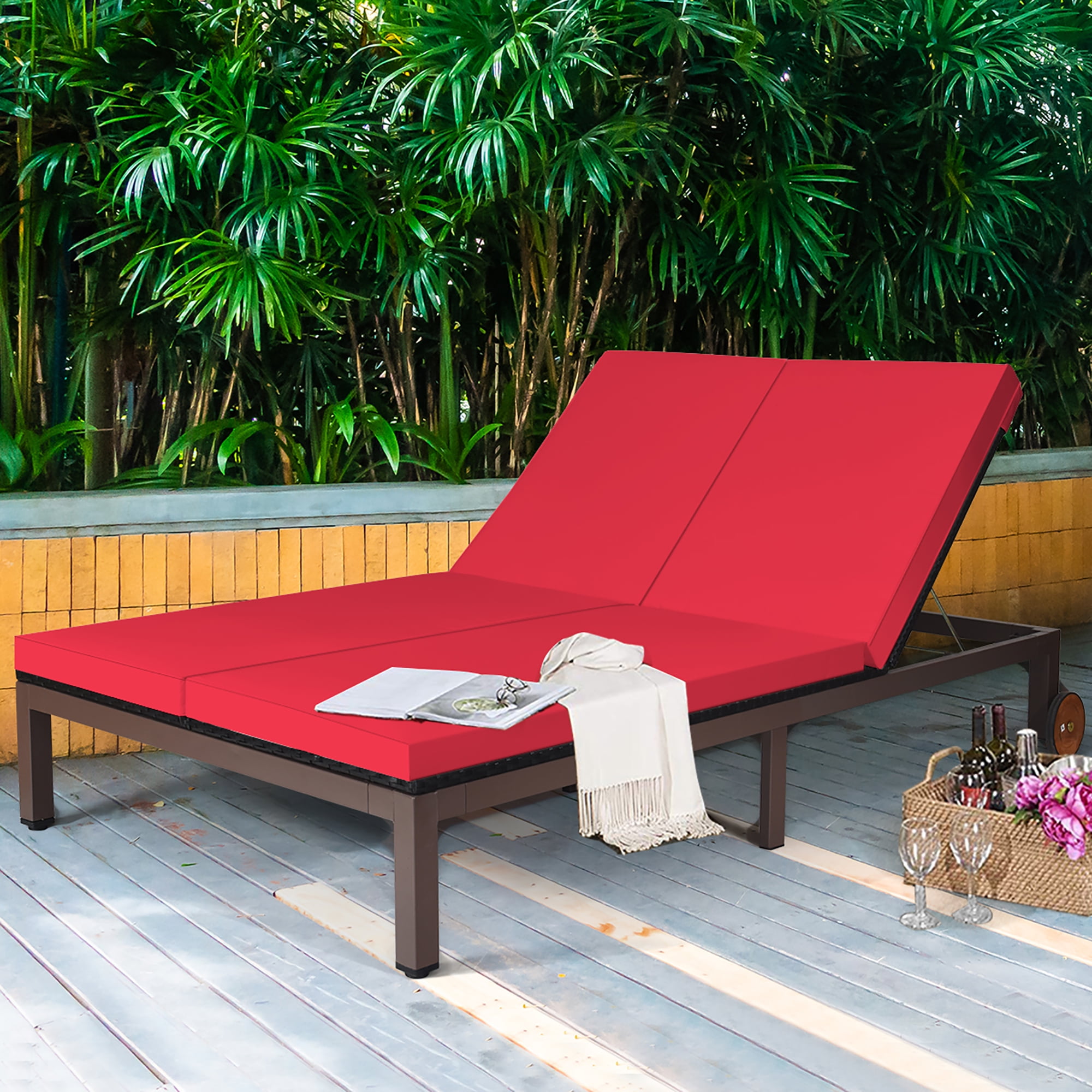 Costway 2Person Patio Rattan Lounge chair Chaise Recliner