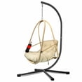 thumbnail image 5 of Swing Egg Chair with Stand, Indoor Outdoor Hanging Chair with Removable Guardrail & Cup Holder, Rattan Wicker Patio Basket Chair with Cushion, 350lb Capacity, Beige+Brown, 5 of 6