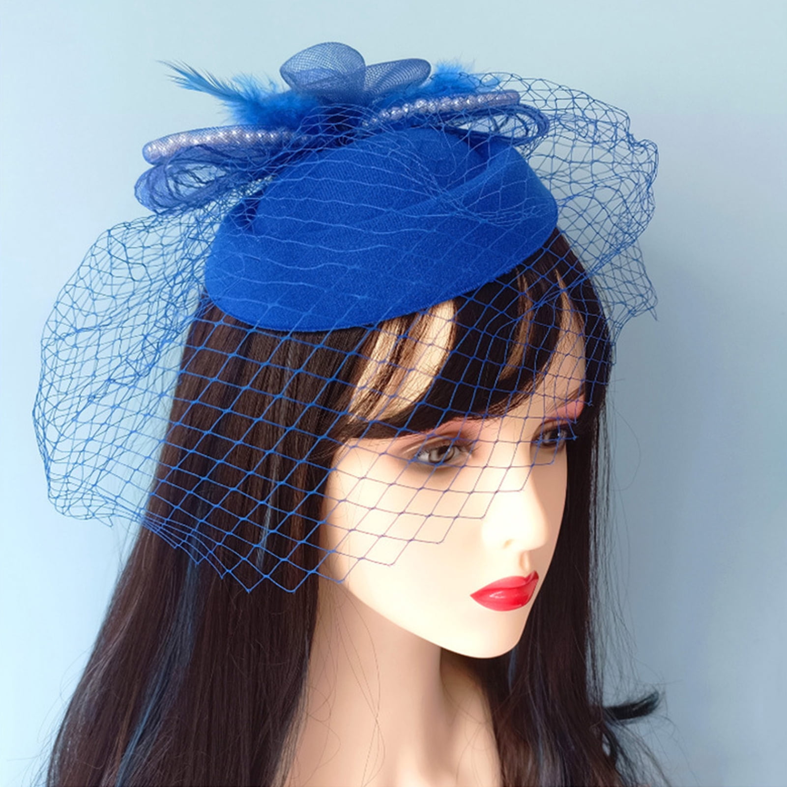 Honrane Women Mini Hat Vintage Mesh Fishnet Solid Color Hair