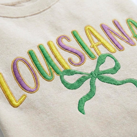 Louisiana Mardi Gras Sweatshirt, Embroidered Carnival Crewneck, Colorful Festive State Unisex Pullover