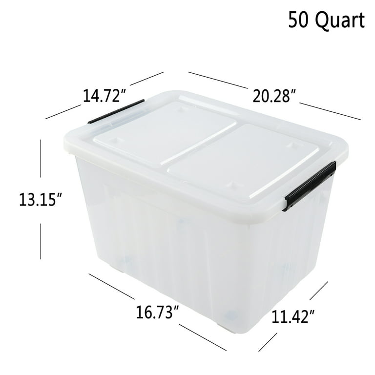 Tstorage 50 Quart Plastic Storage Container with Wheels, Clear Large Storage Bin, 4 Packs