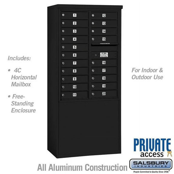 Salsbury Industries  31.75 x 69.375 x 18.5 in. Free-Standing 4C Horizontal Mailbox Unit - Front Loading - Private Access, Black