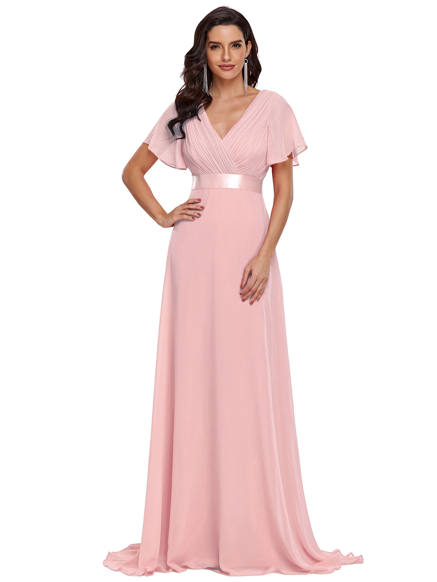 Ever-Pretty Short Sleeves V-Neck Evening Dresses Long Bridesmaid Prom Gown 09890