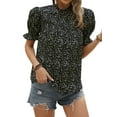 thumbnail image 5 of STARVNC Women Floral Print Ruffle Mock Neck Puff Sleeve Pleated Top, 5 of 7