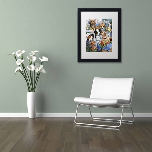Trademark Fine Art 'Country Pups' Canvas Art by Jenny Newland, White Matte, Black Frame