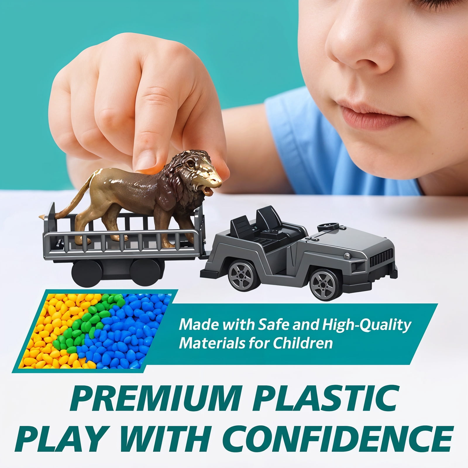 51 Piece Safari Animals Toys Set, Realistic Zoo Animal Figurines Playset with Play Map, Plastic Jungle Toy for Toddlers 3+ Years Old, Ideal Gift for Boys and Girls