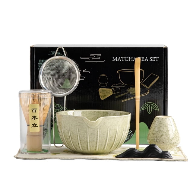 TIEVOSA Matcha Whisk Matcha Whisk Traditional (Chashaku) Spoon Whisk Holder 1 Bowl 1 Siev 7PCS Matcha .matcha Green Matcha