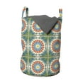 thumbnail image 1 of Abstract Laundry Bag, Traditional Mosaic Tiles Inspired Style Round Flowers Illustration Print, Basket with Handles Drawstring Closure for Laundromats, 13" x 19", Cream Peacock Green, by Ambesonne, 1 of 4