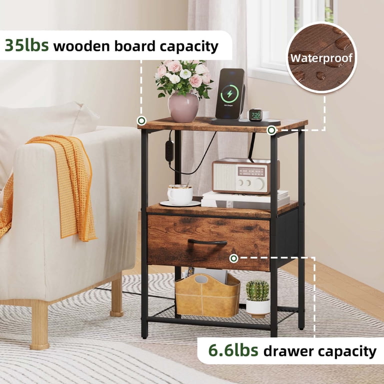 Eunos Nightstand with Charging Station, Wood Grain Print photo 6